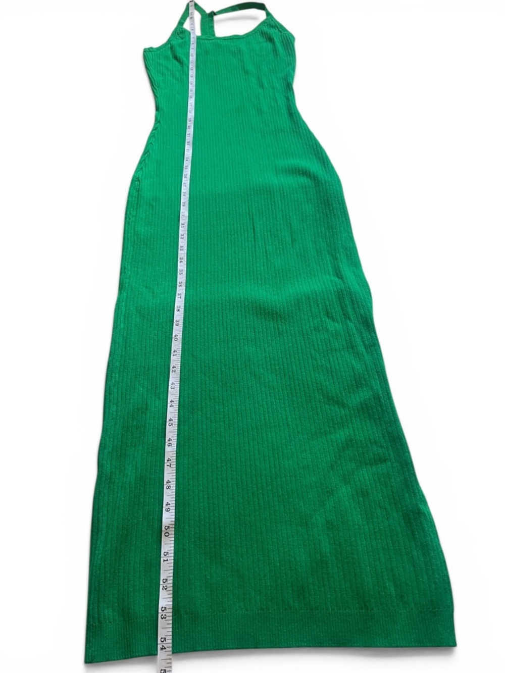 Meshki Green Ribbed Knit Maxi Dress Racerback Side Slit Bodycon Size Medium - Picture 4 of 10